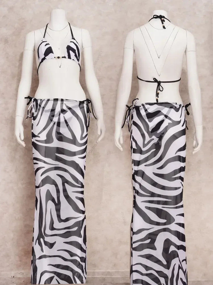 Zebra Stripes 3 Pieces Bikini Set